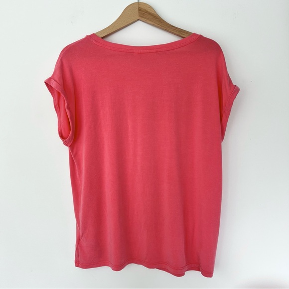 Super soft coral pink rolled sleeve tee, T-shirt, pink shirt, pink summer top - Picture 3 of 5